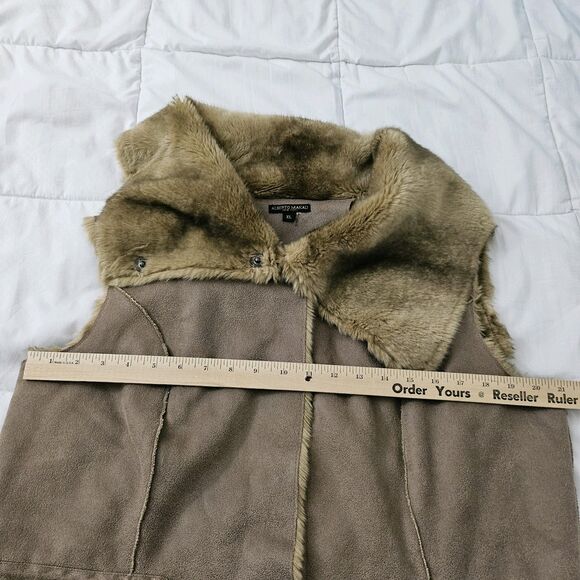 Alberto Makali Vest Jacket Womens XL Brown Faux Fur Suede Cinch Waist Snap Front - Picture 7 of 8